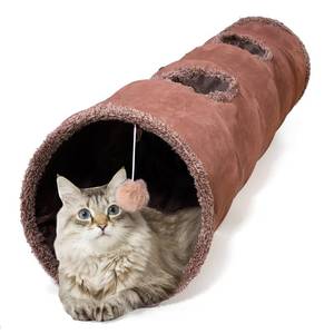 lot 7266 image: ZENFUN 51x 12 Collasiple Cat Play Tunnel, Cats Tubes and Tunnels, Cat Foldable Hide and Seek Tunnel Toy, Brown Suede Pet Tube Toy for Rabbits, Ferrets, Puppy, Diameter 12 Inch