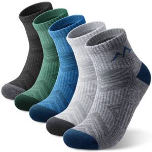 lot 8200 image: innotree Merino Wool Hiking Socks for Men & Women, Quarter Ankle Compression Thick Cushion Breathable Anti Odor Socks, 5 Pairs,Large