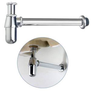 lot 8208 image: BANGPU Contemporary Round Bottle P-Trap 1-14 Bathroom Lavatory Adjustable Basin Sink Waste Traps Drain Stainless Steel Wall Drainage, Polished Chrome