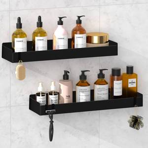 lot 8213 image: Wisfame Shower Caddy Black,40cm Adhesive Shower Shelve with Large Capacity, Quick-Dry Metal Bathroom Shelves with 8 Hooks, 2 Pack Drill-Free Rustproof Durable Shower Organizers Rack