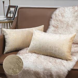lot 8214 image: Phantoscope Pack of 2 Sparkling Velvet Decorative Solid Throw Decorative Pillow Cover Soft Gold Glitter Square Cushion Cover Pillowcase for Couch Bed and Chair, Beige, 12 x 20 inches, 30 x 50 cm