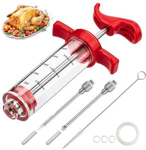 lot 8222 image: Meat Injector Syringe, 1-oz Plastic Marinade Turkey Injector Kit, 2 Marinade Injector Needles for BBQ Grill by QPMR