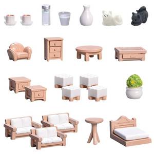 lot 8234 image: 23 Pieces Dollhouse Mini Furniture Decoration Set DIY Accessories Including Dining Room Sitting Living Bedroom Toys for Baby Children Girls