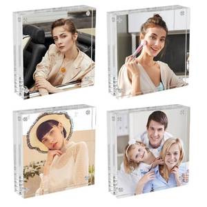 lot 8239 image: Airsnigi 3pk Square Acrylic Picture Frames 4x4 Clear Photo Frame Business Card Frame Magnetic Picture Frames Desktop Display Double Sided Wallet Size Acrylic Freestand Frames