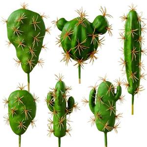 lot 8245 image: HinyoCo 6 Pcs Artificial Cactus Faux Cactus Plant Flower Arrangement Green Plant Material for Home Office Decoration