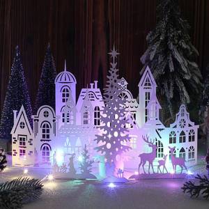 lot 8250 image: Cinnvoice 7pcs 3D Paper Christmas Village Houses with Light White Village Centerpieces Foldable Paper Decor Winter White Church Christmas Tree Farmhouse Tabletop for Holiday Table Home Decor