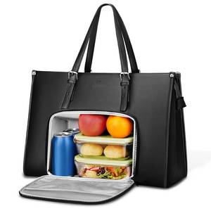 lot 8259 image: MATEIN Laptop Tote Bag with Insulated Lunch Compartment, 15.6 Inch PU Leather Briefcase with Leakproof Lunch Box Pocket for Women, Convertible Lightweight Computer Work Bag Handbag for Office, Black