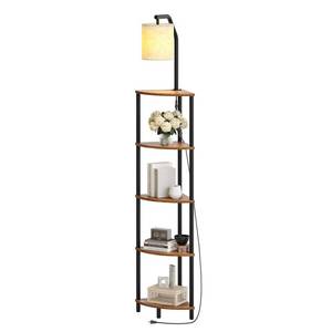 lot 13160 image: YATINEY Corner Shelf with Light, 5 Tier Corner Shelf Stand, Small Corner Book Shelves with Metal Frame, Corner Storage Stand for Living Room, Study, Bedroom, Black and Rustic Brown CJ03UDBR