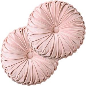 lot 13162 image: HIG Set of 2 Pink Ruched Velvet Round Throw Pillows �� 14.5���� Decorative Pillows with Soft Polyester Filling for Couch, Bed, Living Room, Bedroom, or Dorm �� Handmade, Stress Relieving, All-Season