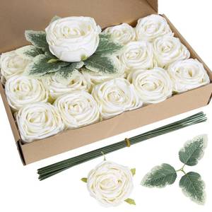 lot 13174 image: INSUNSIX Silk Roses,16PCS 2.76 Ivory Flowers Fake Roses Artificial Flowers with Stems for Wedding Bouquets Party Bridal Shower Home Decor(Ivory)