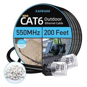 lot 13175 image: XANHAM Cat6 Outdoor Ethernet Cable 200 Feet Waterproof and UV Resistant Direct Burial Jacket CCA Copper Clad Cat 6 UTP Network Cable for Internet and Camera, CCTV
