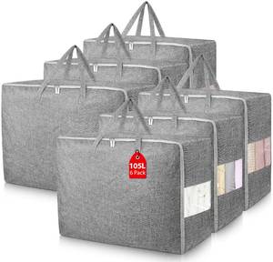 lot 13178 image: 6Pack 105L Extra Large Storage Bags, Folding Moving Comforter Blanket Storage Bags Closet Organizers and Storage Containers for Clothes with Strong Handles&Zippers Clear Window for Bedding Pillow Grey