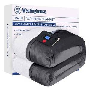 lot 13180 image: Westinghouse Electric Blanket Twin, Heated Blanket Twin Size with 10 Heating Levels and 1 to 12 Hours Heating Time Settings, Flannel to Sherpa Reversible, Machine Washable (62 x 84, Charcoal)