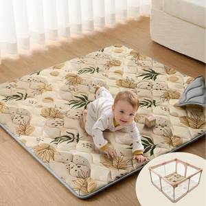 lot 13181 image: Blissful Diary Baby Play Mats for Floor, 50x50 Playpen Mat, Thick Cushioning Padding Foam Playmat for Baby and Toddlers Infants, Non-Slip & Machine Washable, Earth Tones Design