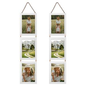 lot 13185 image: Lavezee 5x7 White Hanging Collage Picture Frames Set of 2, 6 Opening Vertical Frame Made to Display 5 by 7 Inch Photo for Wall Decor