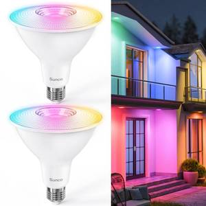 lot 13186 image: Sunco PAR38 Alexa Compatible Smart LED Bulbs, WiFi Color Changing Outdoor Flood Light, 13W, RGB Tunable White CCT, Dimmable, with Amazon Alexa & Google Assistant, No Hub Required 2 Pack