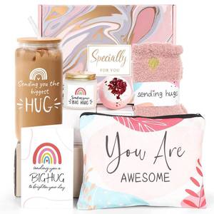 lot 13197 image: Get Well Soon Gift Baskets for Women, Sending You Hug Gifts, After Surgery Feel Better Gifts for Women Friend, 6PCS Sick Care Package for Woman, Encouragement Cheer up Gift with 16oz Glass