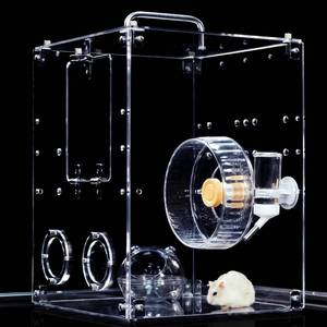 lot 13199 image: GuineaLoft�� Small Acrylic Cage (Model-P4) wAccessories Incl. for Hamsters, Rats, Mice, Gerbils, Rodents Prone to Escape and Chew. Crystal Clear. 1x1x1.33 ft - Visit The GuineaLoft Store to See More