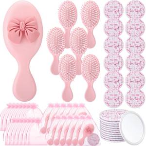 lot 13204 image: Wonderjune 24 Set Coquette Bow Party Favor Compact Mirror Pink Mini Hair Brush Organza Bag Inspirational Aesthetic Preppy Gift for Women Valentines Birthday Bridal Baby Shower Wedding Party Decoration