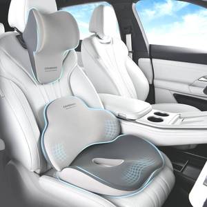 lot 13215 image: Coverado Car Seat Cushion and Lumbar Support with Headrest Pillow Memory Foam Ergonomic Back Support Driving Seat Cushion Neck Head Pillow, Back Pain Relief, Cushion for Car Driver Office