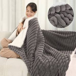 lot 13221 image: Electric Blanket Throw Size 50x60 Inches, Extra Thick 350GSM Luxury Faux Fur Plus 200GSM Sherpa with 3D Strip Design, Fast Heating with ETL Certified, Machine Washable, Gray