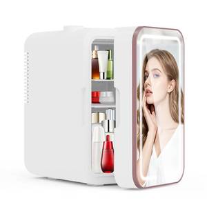 lot 13222 image: YLFU Mini Fridge for Bedroom, 6L Skincare Fridge with Dimmable LED Light Mirror for Dorm & Office, Portable Cooler & Warmer Small Compact Refrigerator for Skincare, Makeup and Cosmetics, White
