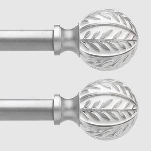 lot 13226 image: QDWIS 2 Pack Silver Curtain Rods for Windows 48 to 84 inch,1 Adjustable Heavy Duty Window Curtain Rod with Leaf Finials,Rustic Decorative Drapery Rods Set,Size36-88