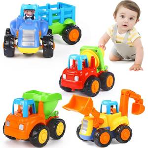 lot 13235 image: ORWINE Inertia Toy Early Educational Toddler Baby Toy Friction Powered Cars Push and Go Cars Tractor Bulldozer Dumper Cement Mixer Engineering Vehicles Toys for Children Boys Girls Kids Gift 4PCS