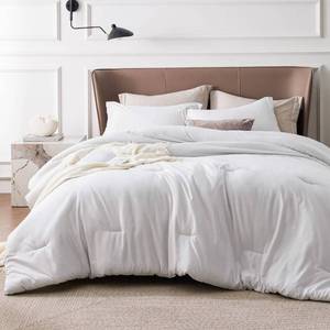 lot 13239 image: Bedsure Super King Comforter Set - Grayish White Soft Bedding for All Seasons, Cationic Dyed Bed Set, 3 Pieces, 1 Super King Size Comforter (120x120) and 2 Pillow Shams (20x362)
