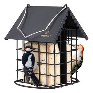 lot 13250 image: Kingsyard Double Suet Bird Feeder with Weatherproof Roof & Perch, All Metal, Suet Cakes Cage Bird Feeder for Outdoors Hanging, Easy to Clean & Refill, Black