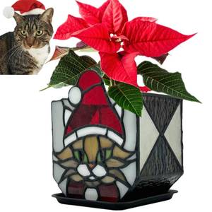 lot 13258 image: Entlityful Stained Glass Christmas Cat Planter��Cute Planters for Indoor Plants,Decorative Plant Pots,Christmas Candle Holder,Plant Lady Gifts