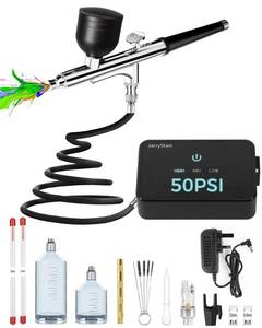 lot 13260 image: JarryStart Airbrush Kit with Air Compressor, Intuitive 50 PSI High Pressure Air Brush with 0.20.30.5mm Nozzles & Cleaning Sets, Perfect for Modeling, Painting, Nails, Makeup, Cake Decorating
