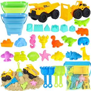lot 13264 image: FHOZGECY Beach Toys, Sand Toys for Kids Boys and Girls with 2 Construction Vehicle, 2 Collapsible Bucket, Sand Castle Building Kit, Sand Molds, Mesh Bag, Outdoor Toys for Kids Ages 4-8