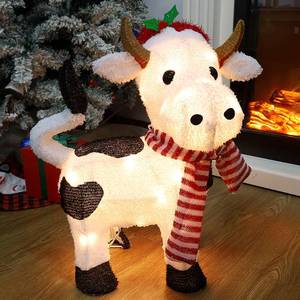 lot 13265 image: Lulu Home 21 H Christmas Yard Decoration, 3D Pre-lit Cow with 35 Warm White Lights, Light Up Diary Cattle Wearing Scarf & Santa Hat for Xmas Indoor Outdoor Holiday Lighted Display
