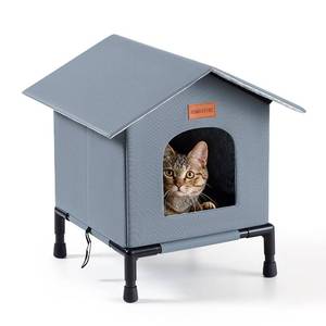 lot 13266 image: Insulated Outdoor Cat House Weatherproof Winter Feral Cat Shelter Elevated Bottom Self-Warming Predator-Proof Design for Stray & Indoor Cats (Grey, Medium)