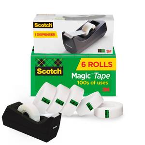 lot 14163 image: Scotch Magic Tape, Invisible, Holiday Supplies and Gift Wrap Tape, 6 Rolls with Dispenser, 34 x 1000 Inches