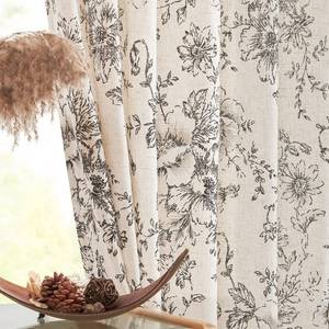 lot 14168 image: jinchan Linen Blend Curtain Floral Curtains for Living Room 90 Inch Length Black Printed Curtain Rod Pocket Back Tab Farmhouse Peony Flower Patterned Drapes Bedroom Window Curtains Set 2 Panels