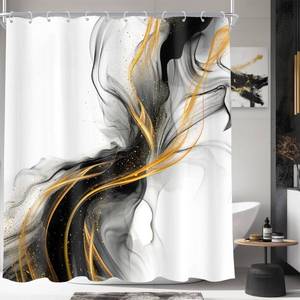 lot 14174 image: Cinbloo Black and Gold 60Wx72H Shower Curtain Abstract Modern Ombre Grey Golden Marble Minimalist Ink Texture Bathroom Curtain Set Elegant Chic Luxury Men Neutral Bath Bathroom Accessories Decor