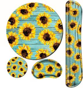 lot 14176 image: Sunflower Mouse Pad and Keyboard Wrist Rest Ergonomic Wrist pad for Keyboard and Mouse Mat Set 4 in 1 Mousepad with Wrist Support Memory Foam Computer Mat