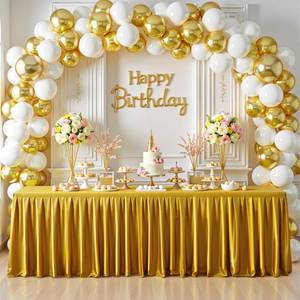 lot 14180 image: Dark Gold Satin Glitter Tablecloth for Rectangle Tables 6ft,Wrinkle Resistant Ruffles Shimmer Party Table Skirt,Washable 6FT Rectangle Table Cloth Skirt For Birthday,Baby Show,Party,Wedding,Banquet
