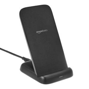 lot 14186 image: Amazon Basics 10W Qi Certified Wireless Charging Stand, for Phone 161514131211X, Samsung, and More, with USB Cable (No AC Adapter), Black