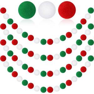 lot 14206 image: MARFOREVER 4 Pack 26.3 Feet Christmas Pom Pom Garland Ornaments Red White Green 30 Balls Garlands Christmas Felt Garland Hanging Supplies for Xmas School Classroom Fireplace Wall Home Party Decor
