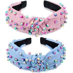 lot 14217 image: WILLBOND 2 Pieces Knotted Headbands Pearl Knotted Hairband Cross Knot Twisted Turban Accessories Easter Spring Birthday Gift for Women Girls(Pink, Blue)