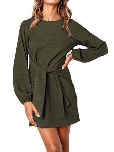 lot 14220 image: PRETTYGARDEN Womens Fall Elegant Long Lantern Sleeve Short Dress Wedding Guest Crewneck Tie Waist Knit Cocktail Dresses (Green,Small)