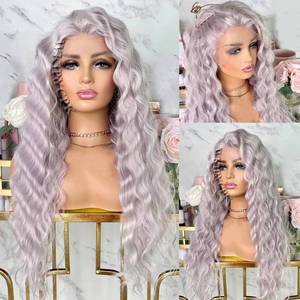 lot 14226 image: WKIPYCPK Light Ash Purple Lace Front Wigs for Fashion Women 24 Inch Loose Deep Wave Hair Gray Purple Synthetic Lace Front Wigs Pre Plucked Natural Hairline