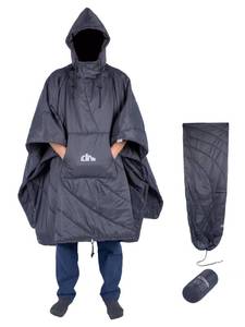 lot 14227 image: iClimb Hooded 3M Thinsulate Insulation Warm Camping Blanket Wearable Poncho Ultralight Compact (Dark Grey, 1.5 lb)