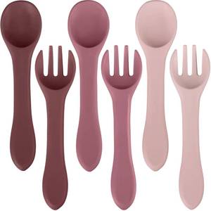lot 14235 image: Nuenen 6 Pieces Silicone Baby Feeding Forks and Spoons Set Hot Safety First Stage Self Feeding Supplies Mini Kids Utensils for over 6 Months Babies Boy Girl Toddlers First Foods (Princess Color)