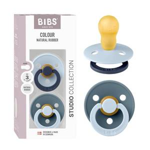 lot 14249 image: BIBS Colour Studio Pacifier 2-Pack, BPA Free, Round Nipple. Natural Rubber Latex, Made in Denmark, Size 3 (18 Months) - Baby BluePetrol