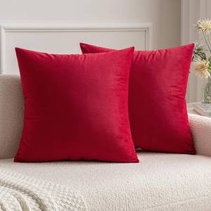 lot 14252 image: MIULEE Pack of 2 Red Velvet Pillow Covers Decorative Square Pillowcase Soft Solid Cushion Cases Holiday Home Decor for Sofa Couch Bedroom Car 18x18 Inch