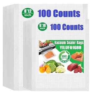 lot 14261 image: Vacuum Sealer Bags for Food - 200 Pack Precut Mixed Sizes (8x126x10)  Commercial Grade BPA-Free  6X Longer Freshness  Fits All Clamp Machines  For Food Storage, Meal Prep & Sous Vide